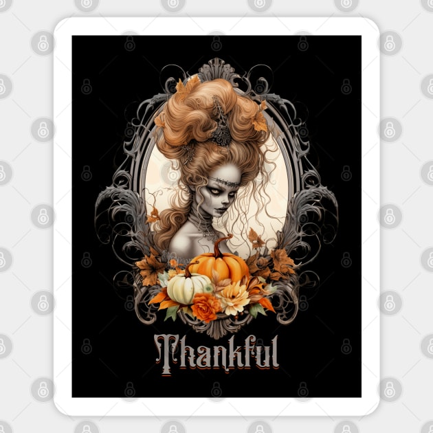 Goth Creepy Lady Pumpkins Thankful Sticker by HolidayBug